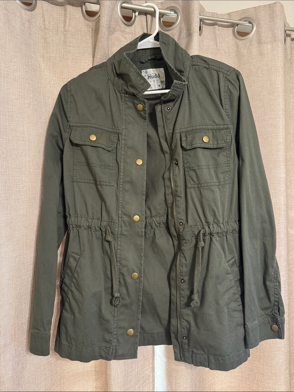 Mudd Olive Green Drawstring Utility Jacket with Gold-Tone Snaps